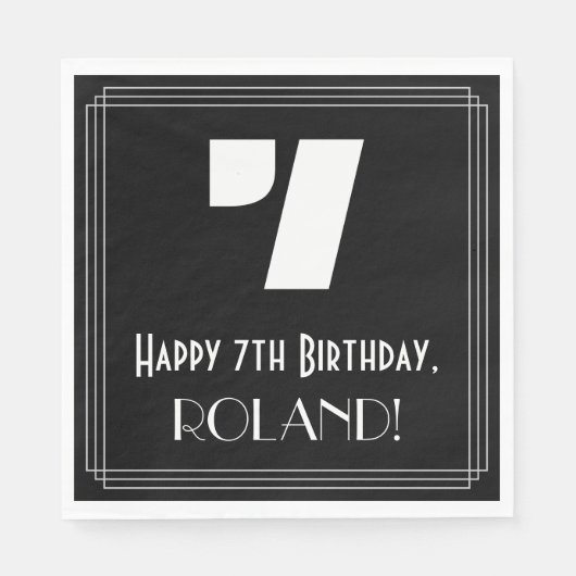 Serviette En Papier 7e anniversaire : Art Déco Inspiré Look "7" + Nom (Devant)