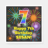 Serviette En Papier 7e anniversaire : Fun Motif Fireworks + Rainbow 7 (Devant)
