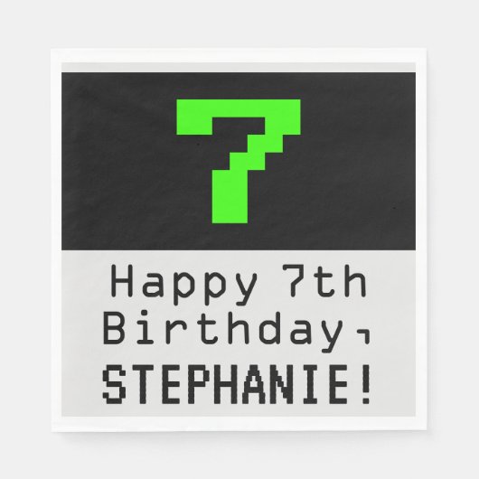 Serviette En Papier 7e anniversaire - Nerdy / Geeky Style "7" & Nom (Devant)