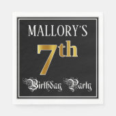 Serviette En Papier 7e fête d'anniversaire — Script fantaisie, look or (Devant)