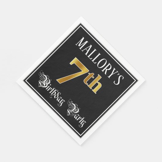 Serviette En Papier 7e fête d'anniversaire — Script fantaisie, look or (Coin)