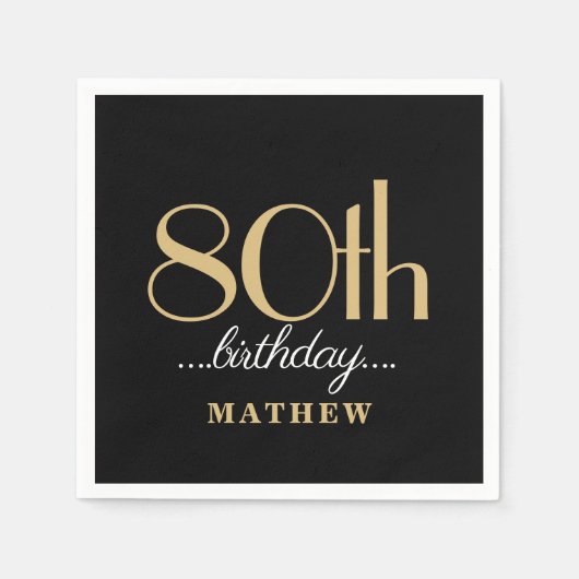 Serviette En Papier 80 80e fête d'anniversaire Black Gold (Devant)