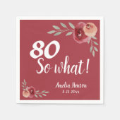 Serviette En Papier 80 Alors quel Rose d'aquarelle rouge 80e anniversa (Devant)