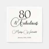 Serviette En Papier 80 ans et fabuleux 80e anniversaire noir Script (Devant)