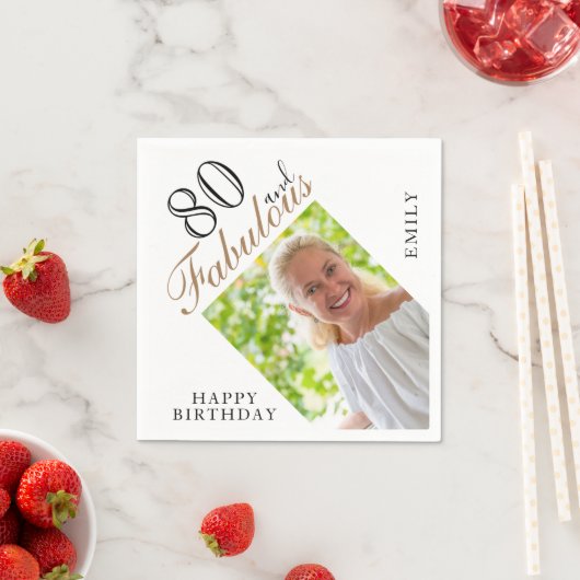 Serviette En Papier 80 et fabuleux script photo 80e anniversaire (En situation)