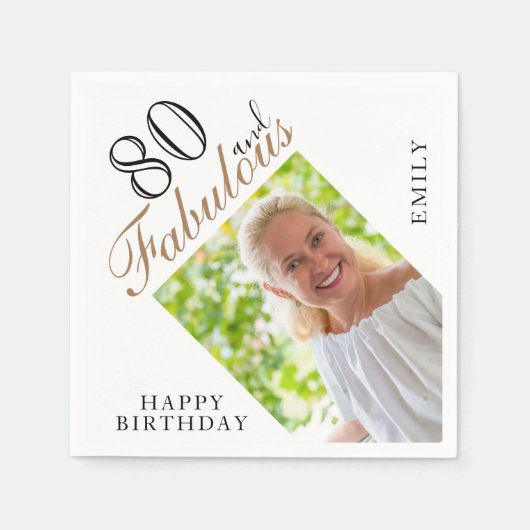 Serviette En Papier 80 et fabuleux script photo 80e anniversaire (Devant)