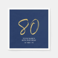 Serviette En Papier 80   Gold & Navy Blue Lettering 80th Birthday