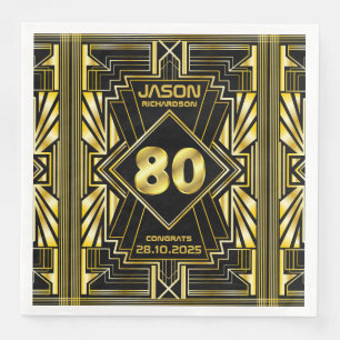 Serviette En Papier 80e anniversaire Art Déco Gold Black Great Gatsby