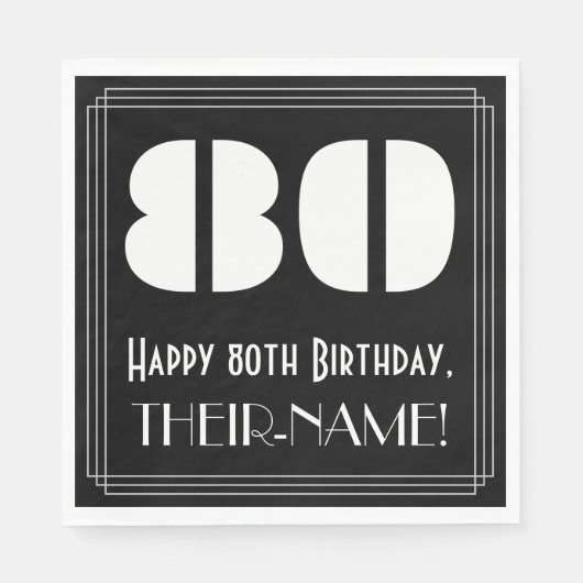 Serviette En Papier 80e anniversaire : Art Déco Inspiré Look "80" + No (Devant)