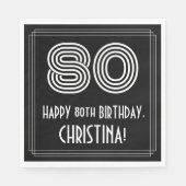 Serviette En Papier 80e anniversaire : Art Déco Inspiré Look "80" + No (Devant)