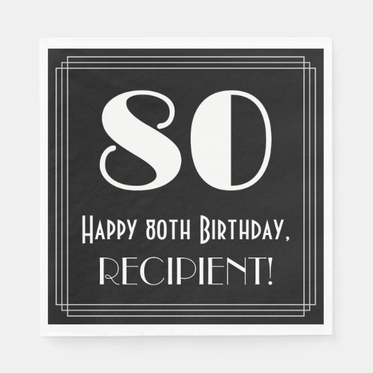 Serviette En Papier 80e anniversaire ~ Art Déco Inspiré Look "80", Nom (Devant)