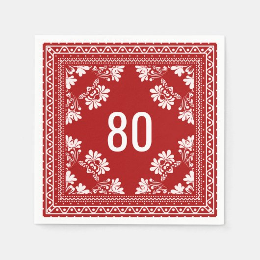 Serviette En Papier 80e anniversaire Bandana rouge (Devant)