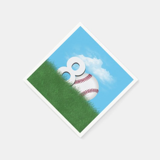 Serviette En Papier 80e Anniversaire Baseball En Herbe Verte (Coin)