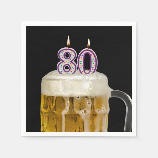 Serviette En Papier 80e anniversaire Bière sur noir (Devant)