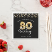 Serviette En Papier 80e anniversaire Black Gold Script Streamers (En situation)