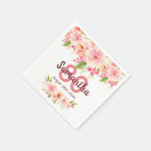 Serviette En Papier 80e anniversaire blanc rose fleurons nom (Coin)