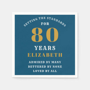 Serviette En Papier 80e Anniversaire Blue And Gold Ajoutez Votre Nom