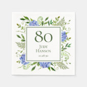 Serviette En Papier 80e anniversaire Blue Hydrangeas (Devant)