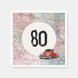 Serviette En Papier 80e anniversaire Camion rouge Retro sur la carte r
