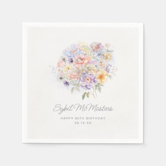 Serviette En Papier 80e anniversaire de fête aquarelle Floral Custom (Devant)