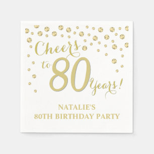 Serviette En Papier 80e anniversaire de fête blanche et diamant d'or s