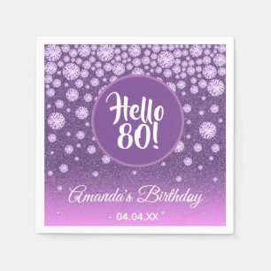 Serviette En Papier 80e anniversaire de la fête rose violet diamants d