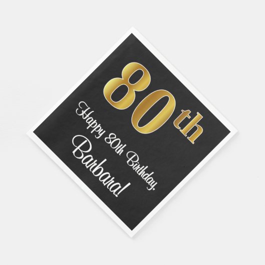 Serviette En Papier 80e anniversaire ~ Elégant Luxueux Faux Gold Look  (Coin)