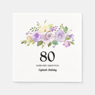 Serviette En Papier 80e anniversaire fête violet fleurs serviettes