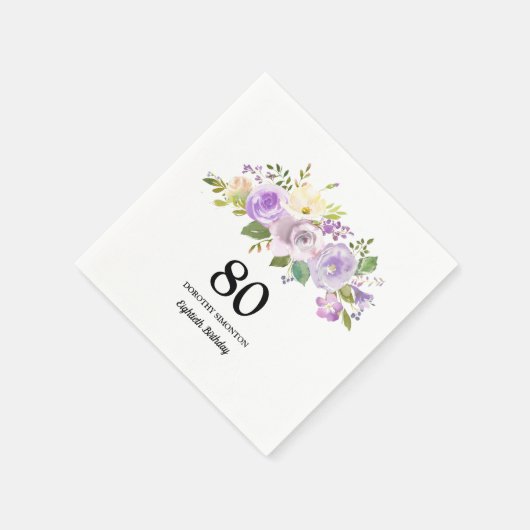 Serviette En Papier 80e anniversaire fête violet fleurs serviettes (Coin)