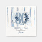 Serviette En Papier 80e anniversaire Floral Number Bleu côtier Bleu ba (Devant)