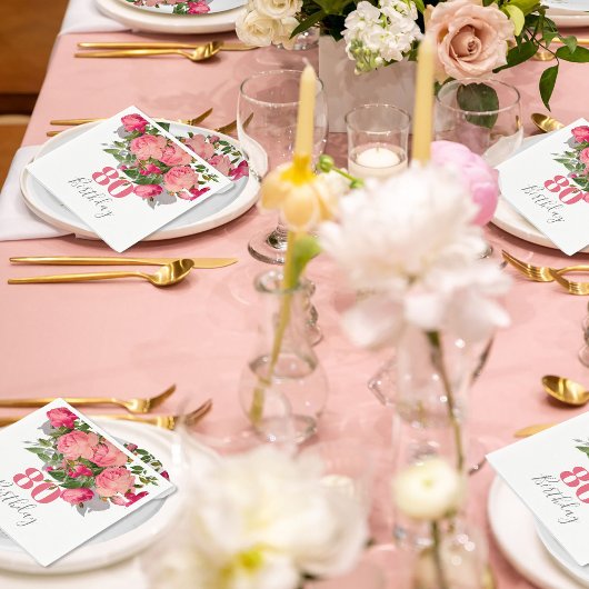 Serviette En Papier 80e anniversaire Huitième Rose Élégant