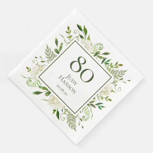 Serviette En Papier 80e anniversaire Hydrangée blanche (Coin)