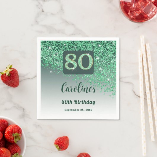 Serviette En Papier 80e anniversaire Jolie Parties scintillant verte (En situation)