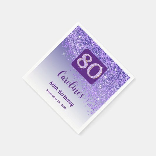 Serviette En Papier 80e anniversaire jolie Parties scintillant violett (Coin)