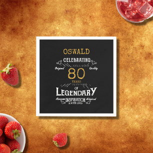 Serviette En Papier 80e anniversaire Légendaire Black Gold Retro