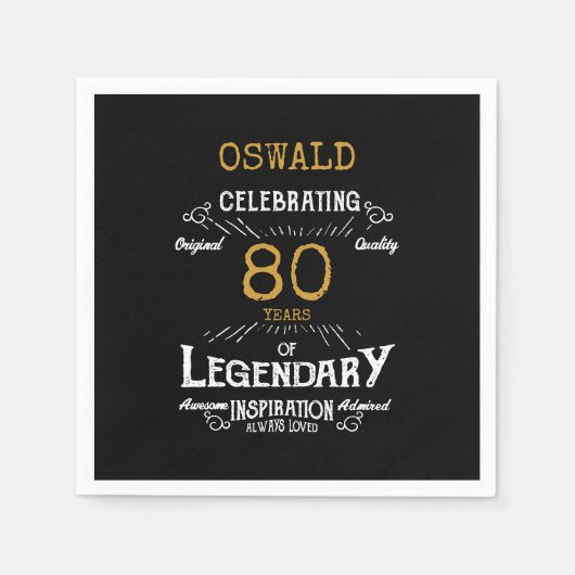 Serviette En Papier 80e anniversaire Légendaire Black Gold Retro (Devant)