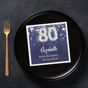 Serviette En Papier 80e anniversaire marine bleu argent étoiles