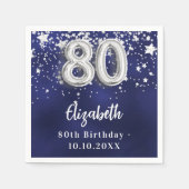 Serviette En Papier 80e anniversaire marine bleu argent étoiles (Devant)
