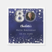 Serviette En Papier 80e anniversaire marine bleu argent étoiles photo (Devant)