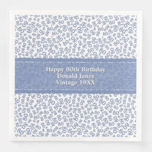 Serviette En Papier 80e anniversaire moderne Numéro Motif Bleu/Blanc