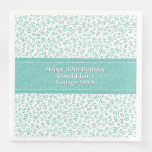 Serviette En Papier 80e anniversaire moderne Numéro Motif Turquoise/bl
