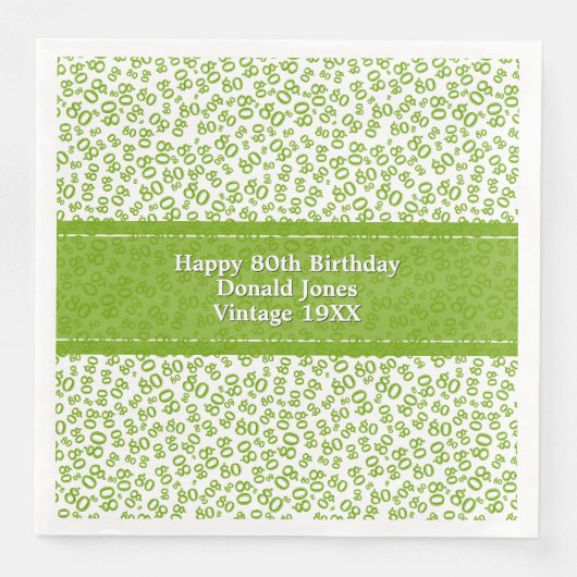 Serviette En Papier 80e anniversaire moderne Numéro Motif Vert/Blanc (Devant)