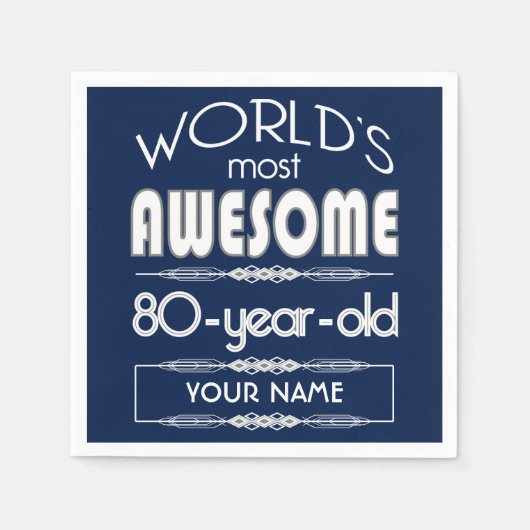 Serviette En Papier 80e Anniversaire Mondes Meilleur Fabuleux Bleu Fon (Devant)