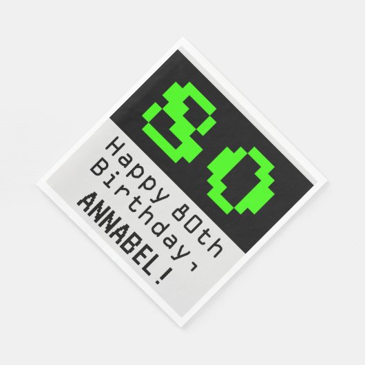 Serviette En Papier 80e anniversaire - Nerdy / Geeky Style "80" & Nom (Coin)