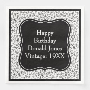 Serviette En Papier 80e anniversaire Noir/Blanc Motif du numéro de sup