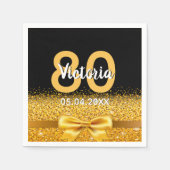 Serviette En Papier 80e anniversaire noir or nom arc (Devant)