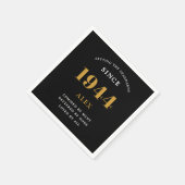 Serviette En Papier 80e anniversaire Nom 1946 Black Gold Elegant Chic (Coin)