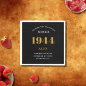 Serviette En Papier 80e anniversaire Nom 1946 Black Gold Elegant Chic