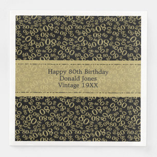 Serviette En Papier 80e anniversaire Numéro moderne Motif Or/Noir