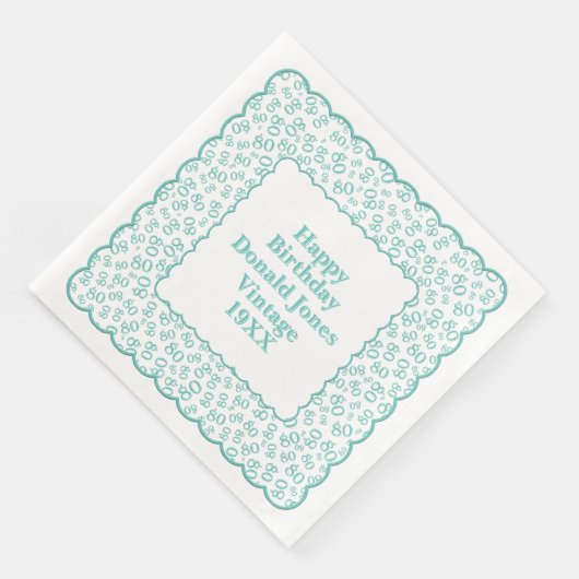 Serviette En Papier 80e anniversaire Numéro Motif Scallops Turquoise/b (Coin)